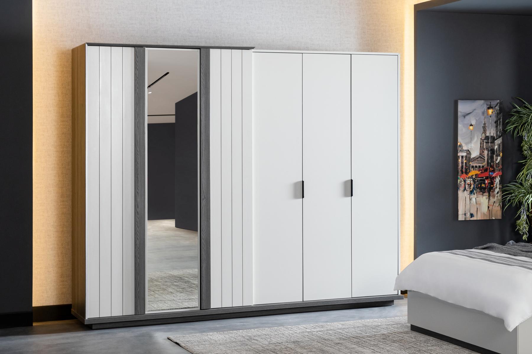 Schlafzimmer Möbel Holz Kleiderschrank Moderner Schrank Grau 260cm Loft