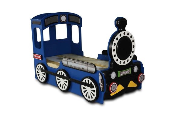 Blaues Kindezimmer Bett Luxus Einzelbell in Eisenbahn Design Holzgestell