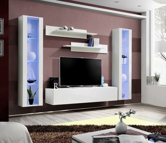 Wohnwand 5tlg rtv 2x Hänge Vitrine Design Möbel Wohnzimmer Stil Modern