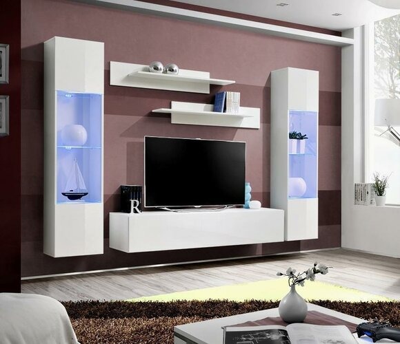 Wohnwand TV Ständer RTV Lowboard Hänge Vitrine Holz Modern Möbel