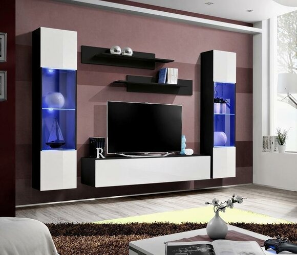 Wohnwand Holz Wohnzimmer Möbel TV Ständer Moderne Design Wand Regale