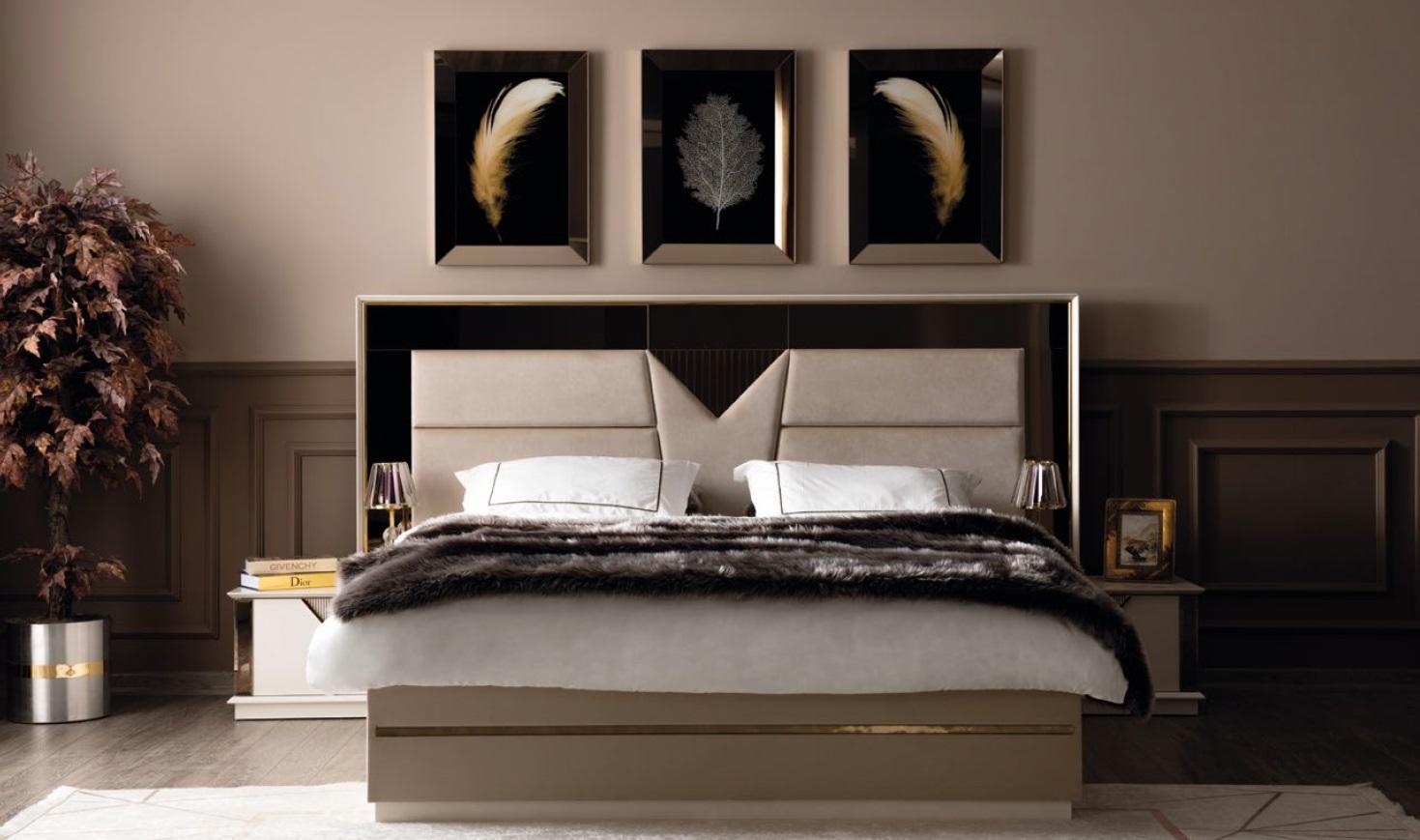 Schlafzimmer Set Bett 2х Nachttische Holz Luxus Set 3tlg Bett Modern