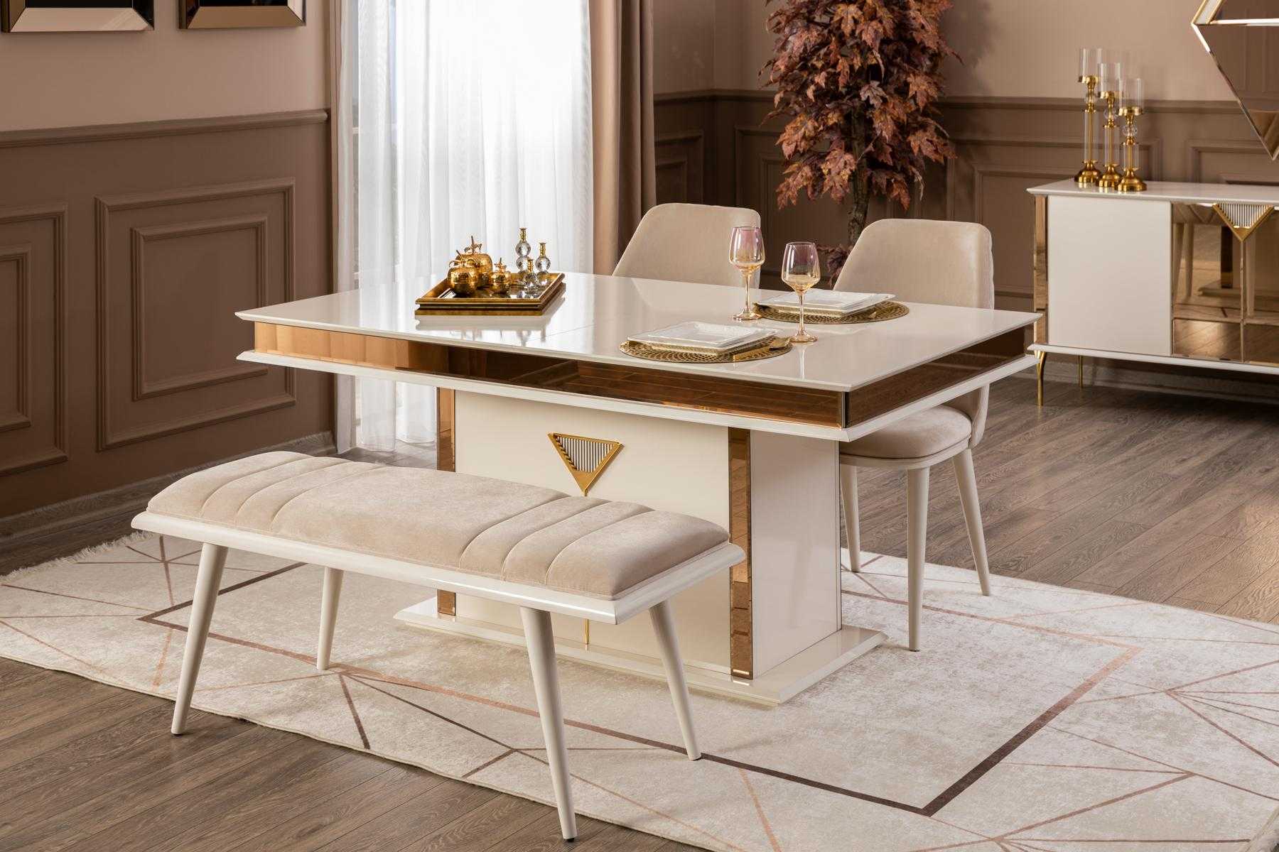 Tisch 4x Stühle Gruppe Esszimmer Garnitur 5tlg. Set Möbel Essgruppe Beige