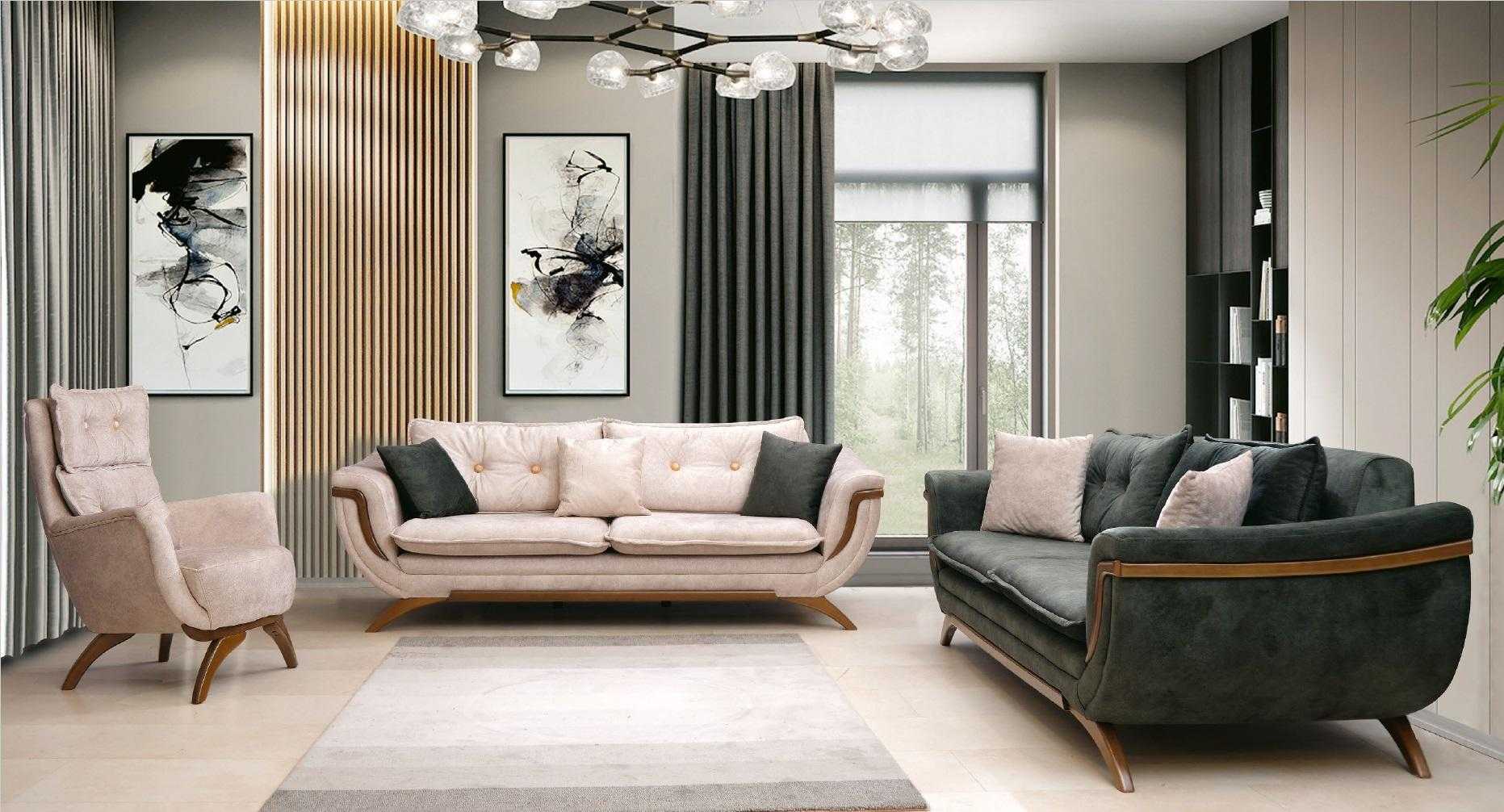 Dreisitzer Wohnzimmer Set 3+3+1 Couchgarnitur Sitzpolster Stoffsofa Couch Sofa