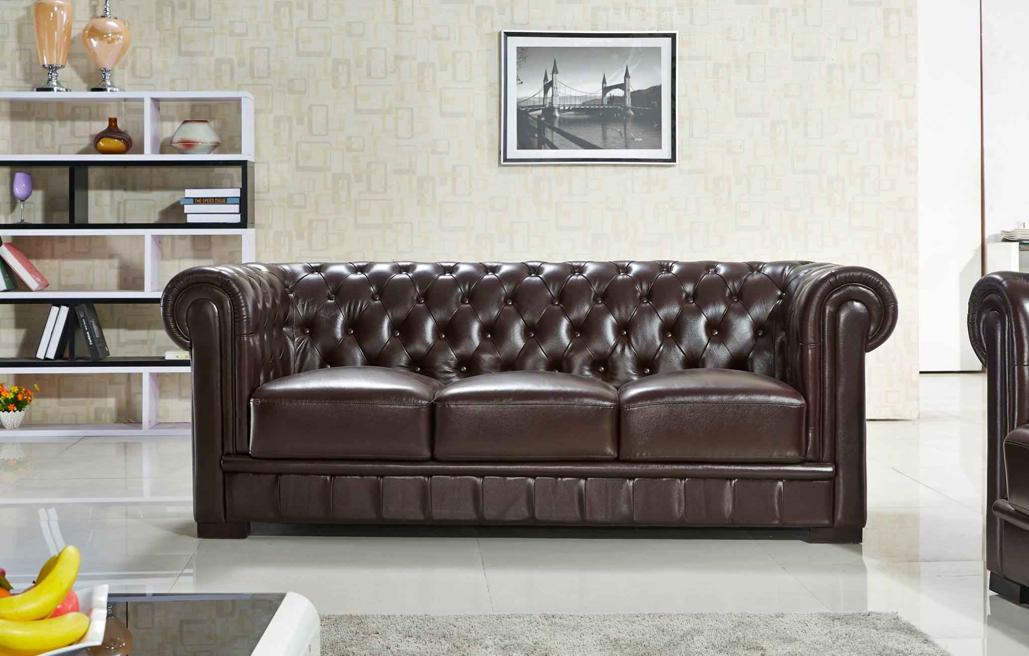Dreisitzer Couch Polster Design Sofa Moderne 3er Sofas Braun 100% Leder Sofort
