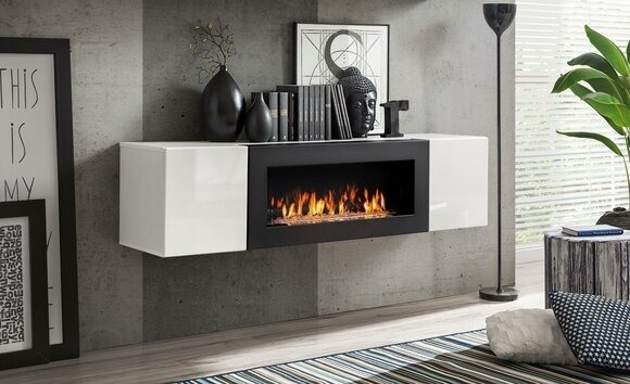 Luxus Wandschrank mit Kamin Wohnzimmermöbel Hänge Schrank Designer