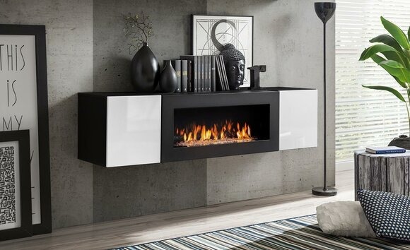Hänge Schrank mit Kamin Wohnzimmermöbel Luxus Wandschrank Einrichtung
