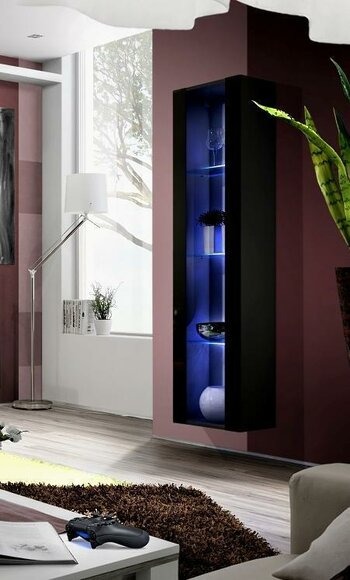 Hänge Vitrine Schwarz Luxus Wohnzimmer Moderne Möbel Holz Neu