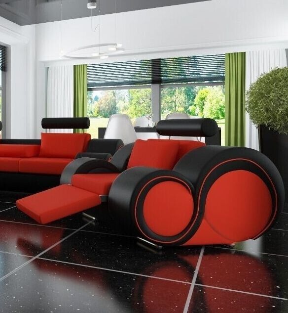Designer Sessel Modern Luxus Sitz Rot Schwarz mit Relax Sessel Sofort