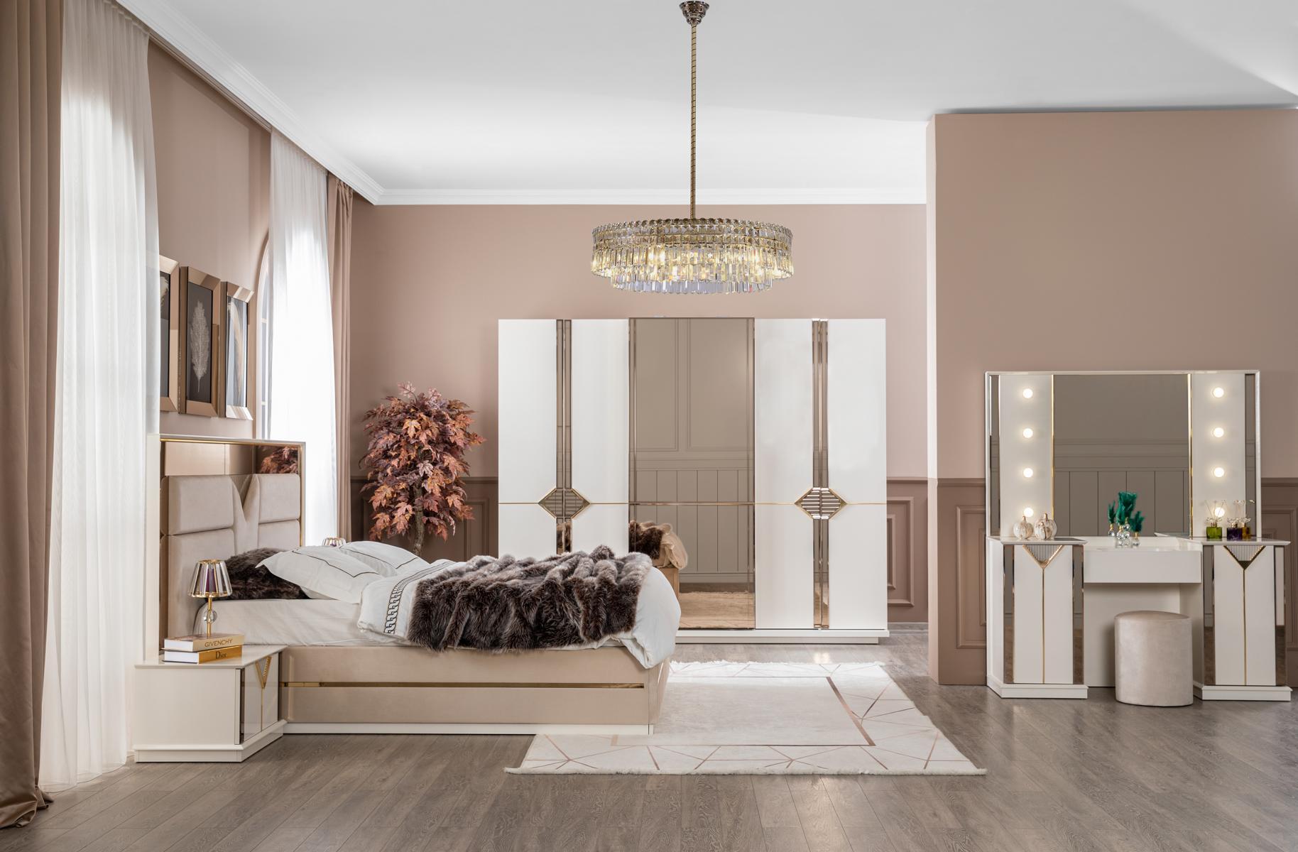 Schlafzimmer Komplett Set Bett 2x Nachttisch Kleiderschrank 5tlg Design