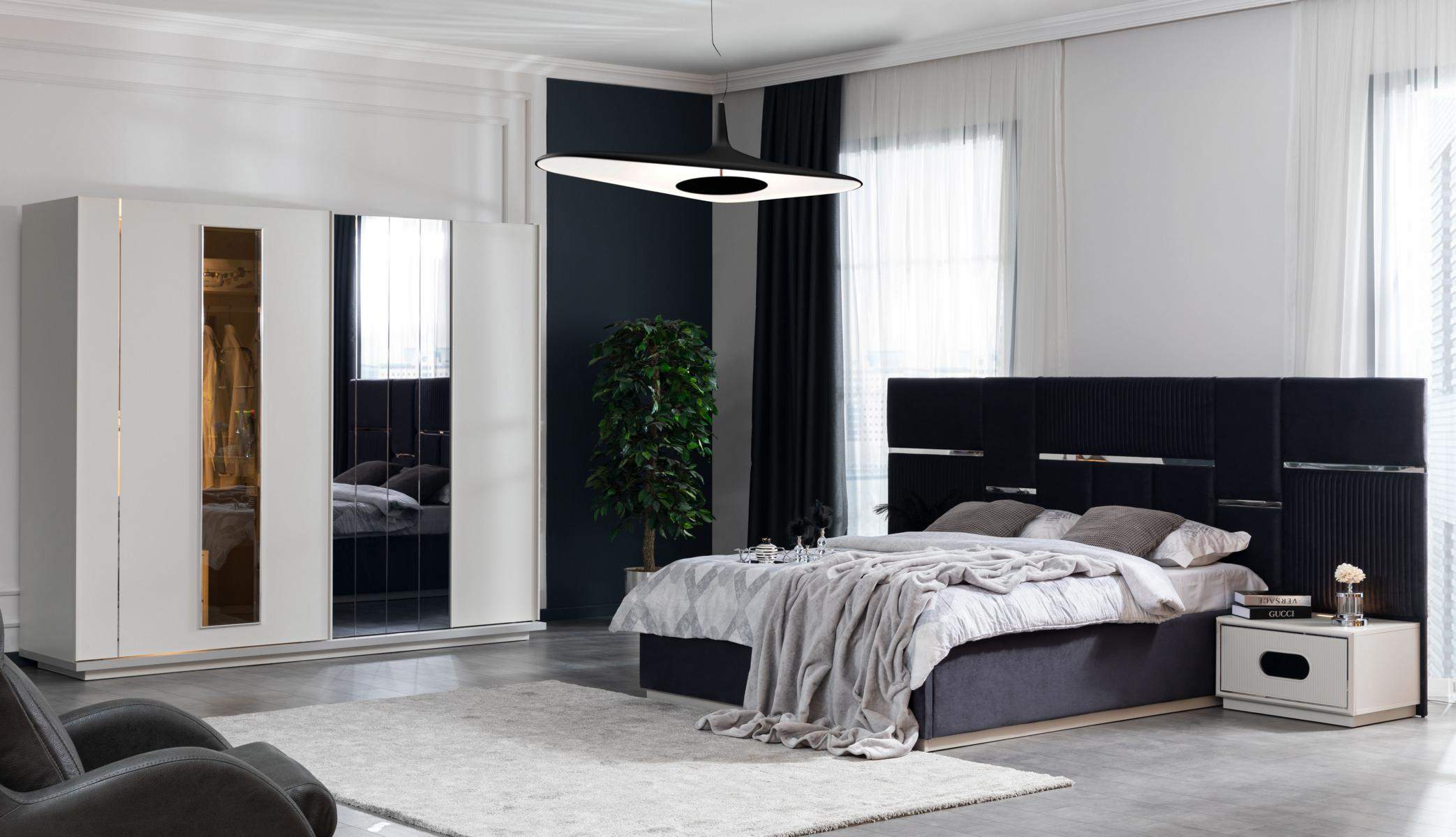 Schlafzimmer Set Bett 2x Nachttische Kleiderschrank 4tlg Design neu