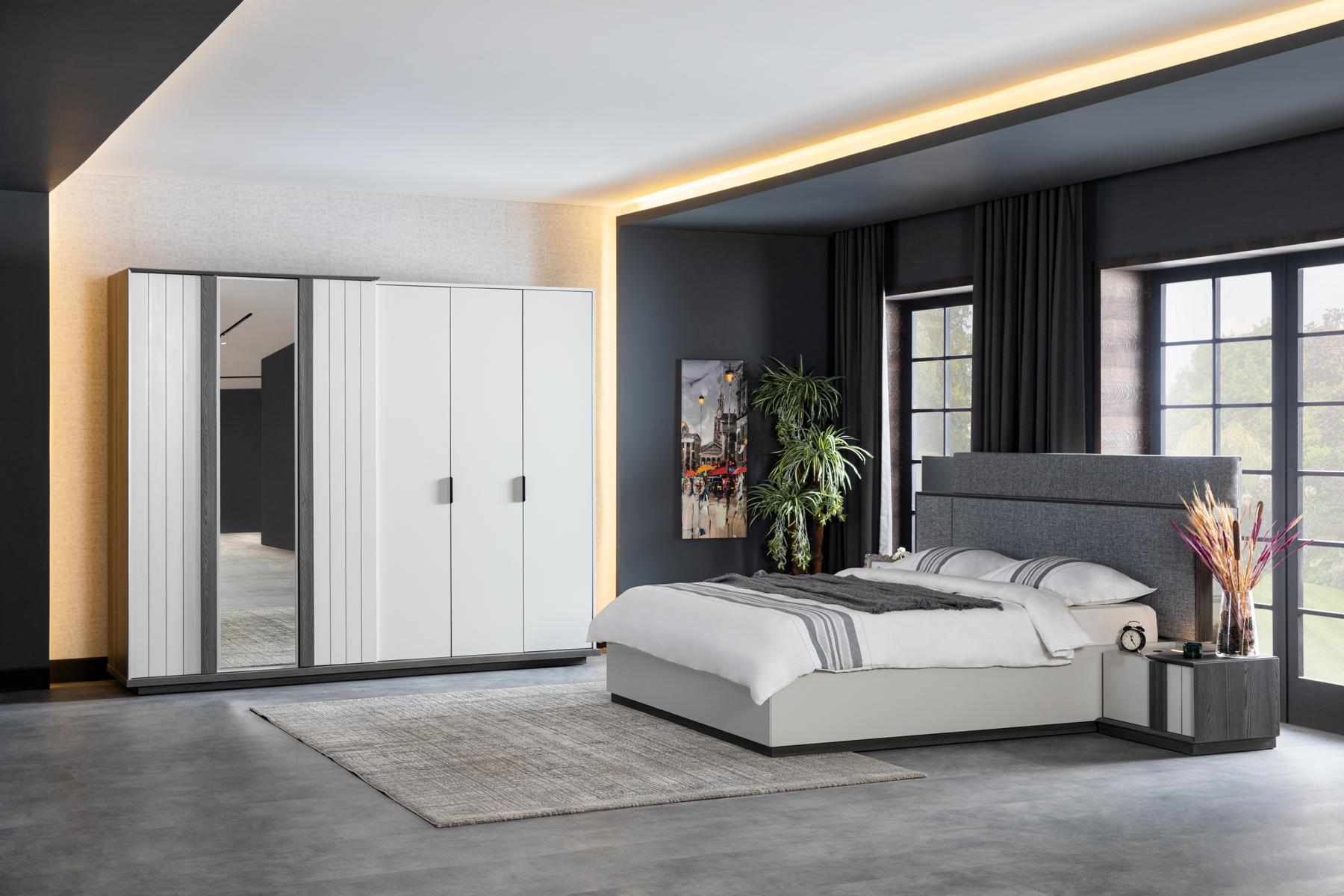 Schlafzimmer Set Nachttische Bett Kleiderschrank 4tlg.Holz neu weiß