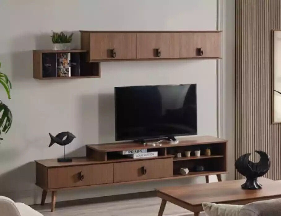 Garnitur rtv Set 2tlg. Wohnwand TV Lowboard Wandschrank Braun Desig