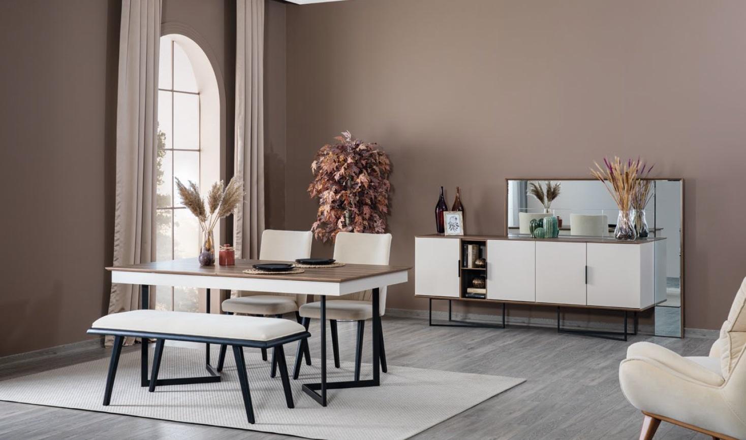 Esszimmer Tisch 4x Stühle Bank Metall Ess Gruppe Set 7tlg. Neu Modern