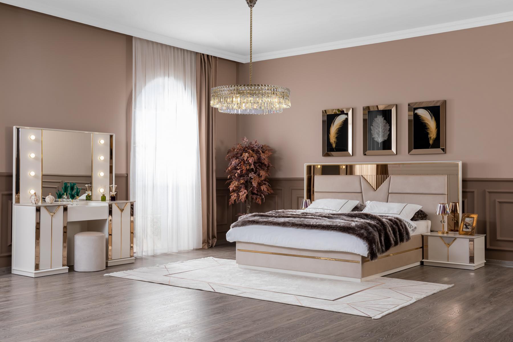 Bett 2x Nachttische 4tlg Schlafzimmer Set Design Luxus neu Modern