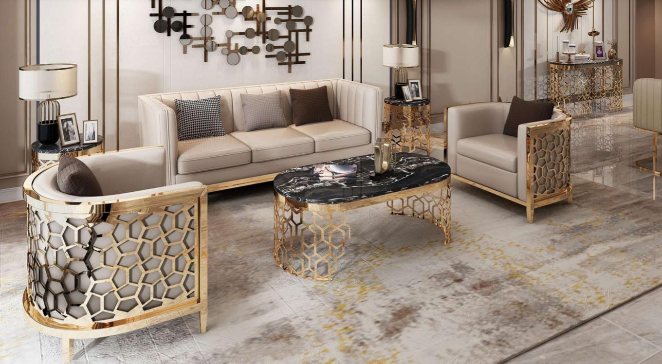 Design Polster Sofas Leder Relax Modern NEU Beige Sitzgarnitur 3+1+1 Sitzer