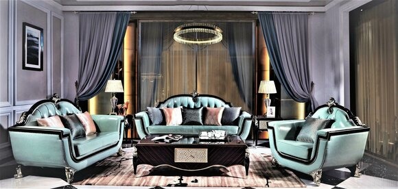 Klassische Couch Antik Stil Barock Rokoko Sofagarnitur Polster Sofa 3+2+1 Set