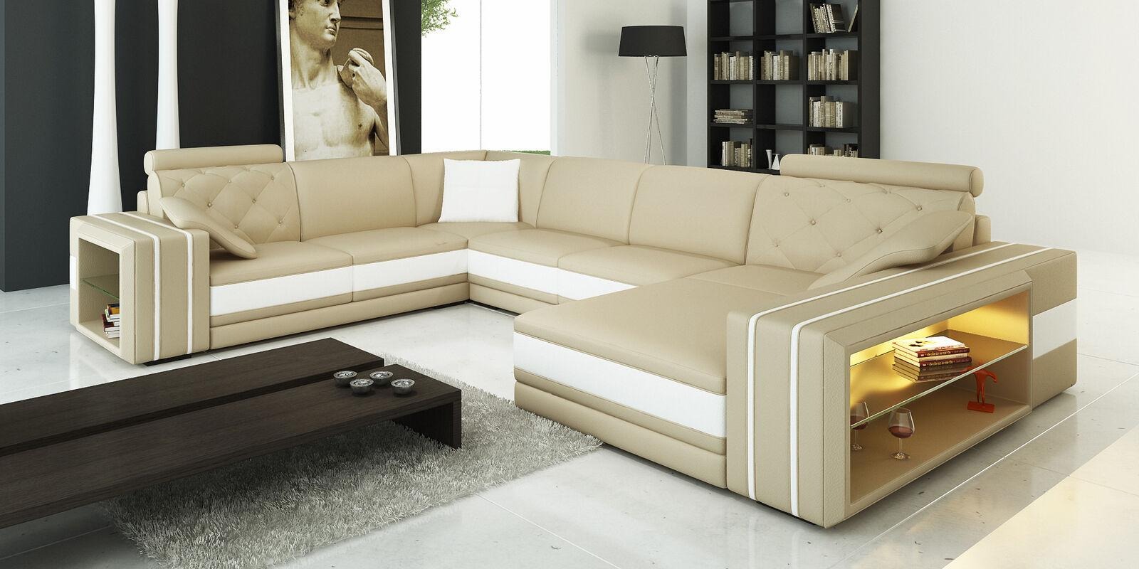 Moderne Ecksofa Couch Polster Ecke Wohnlandschaft XXL Design Ledersofa Wittlich