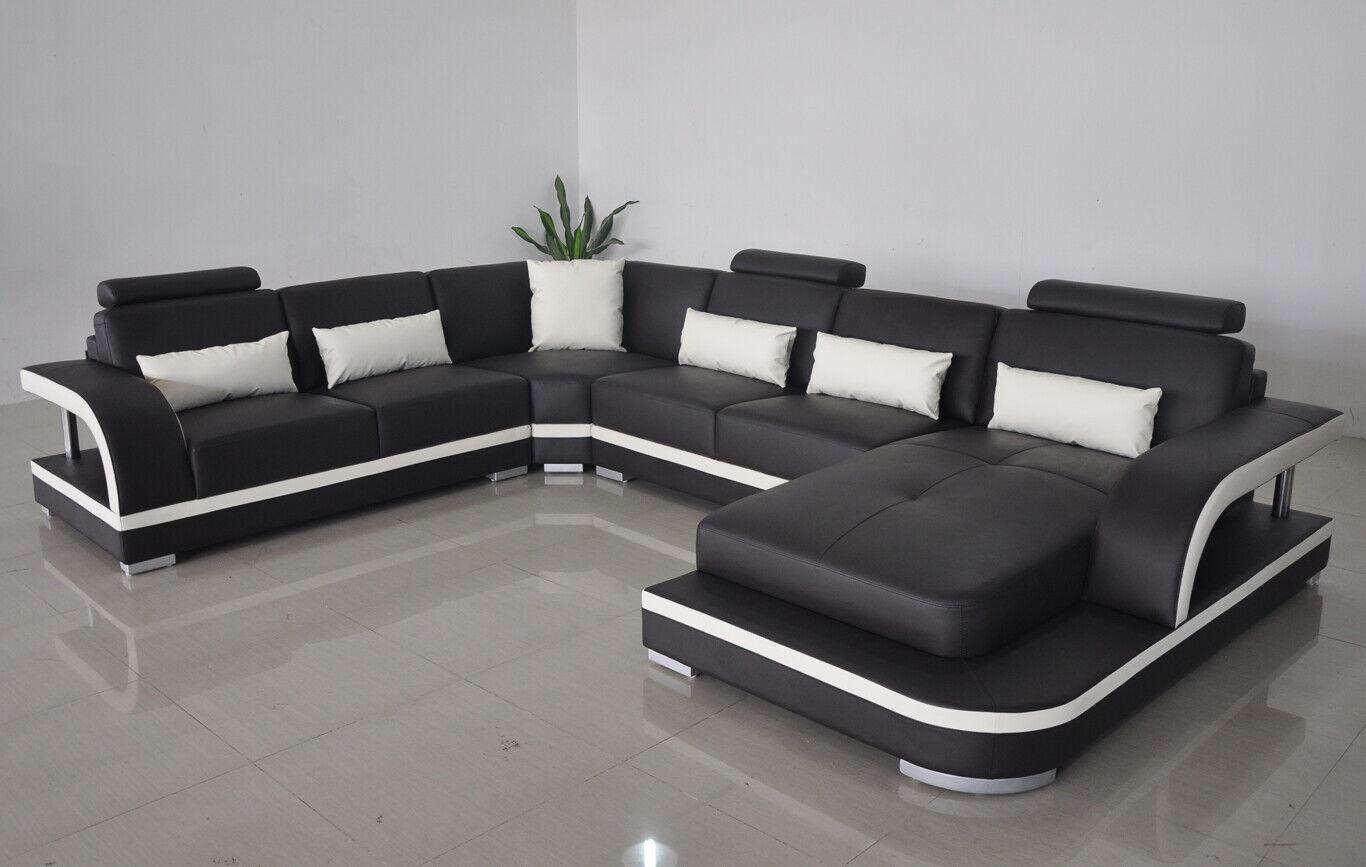 Wohnzimmer Ecksofa U-Form Holz Neu Modernes Design Polsterung Couch