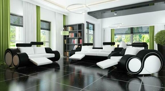 Ledersofa mit USB Sofagarnitur LEDER SOFA 3-SITZER Mit FUSSSTÜTZEN MADE IN EU