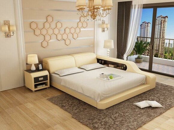 Design Polster Doppel Bett Moderne Betten Schlafzimmer 200x210cm mit USB & Regal
