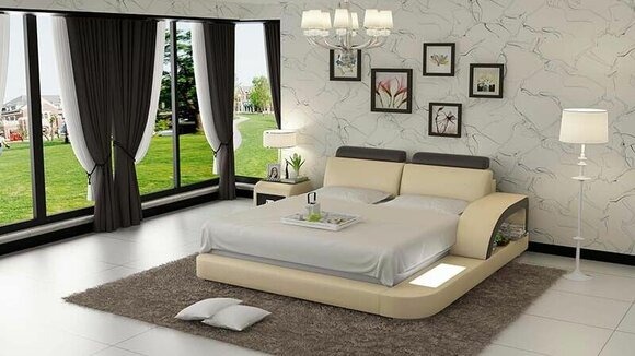 Design Polster Doppel Bett Moderne Betten Schlafzimmer mit USB & Regal 160x200cm