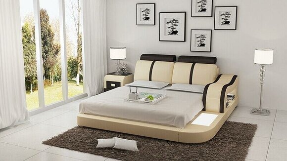 Design Bett XXL Big Betten Leder Hotel Polster 180x200 Multifunktion Regal USB
