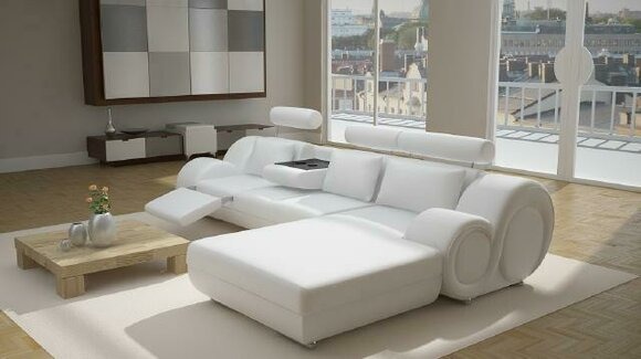 Designer Polster Sofa + USB Ledersofa Wohnlandschaft Ecksofa Garnitur Berlin II