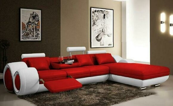 Ecksofa Wohnlandschaft Couch Ledersofa mit USB Sofa Polster Garnitur Ecke BERLIN