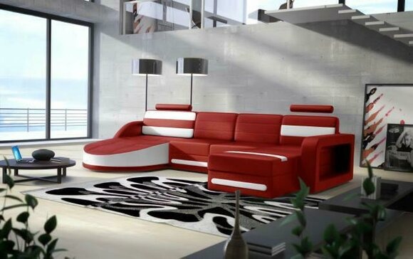 WOHNLANDSCHAFT LEDERSOFA XXL ECKSOFA + USB GARNITUR ECKCOUCH Massanfertigung