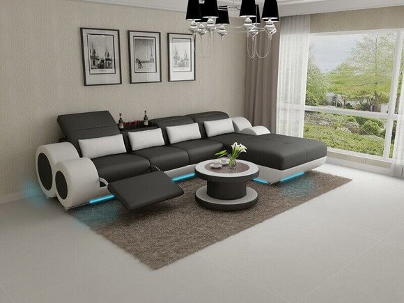 Ledersofa + USB Sofagarnitur Neu Ecksofa Eck Garnitur Design Modern Sofa G8035H
