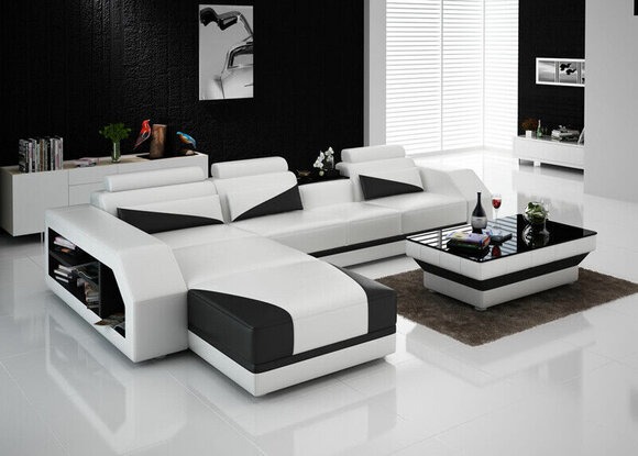 Ledersofa mit USB,Wohnlandschaft Ecksofa Eck Garnitur Design Modern Sofa G8018B