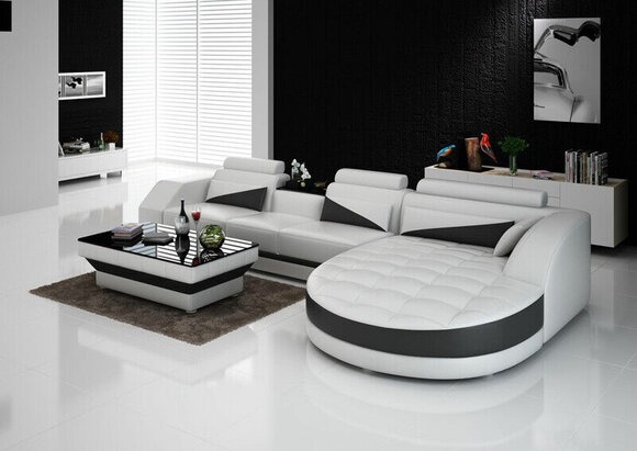 Ledersofa mit USB,Wohnlandschaft Ecksofa Eck Garnitur Design Modern Sofa G8018C