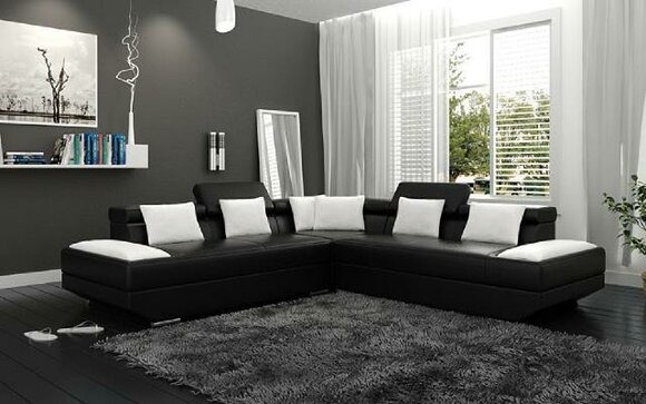 Wohnlandschaft Polster Ecke Eck Sofa mit USB Garnitur Landschaft Leder Neu 2719B