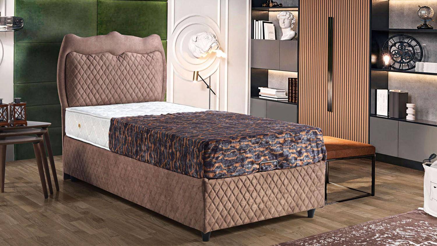 Bett Design Betten Luxus Betten Polster Schlafzimmer Möbel Braun 90x190cm