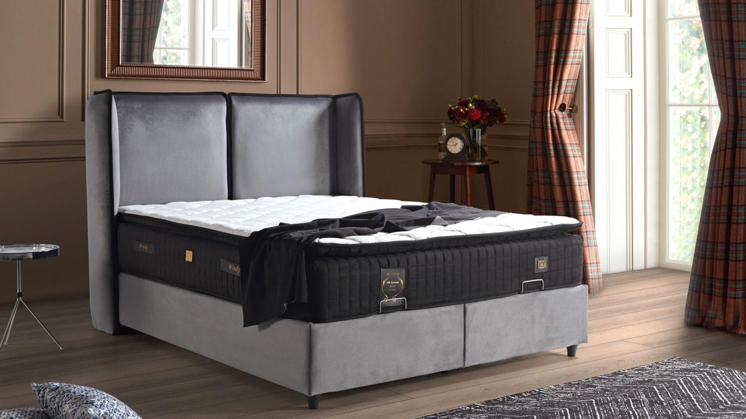 Bett Design Betten Luxus Boxspring Polster Schlafzimmer Modern Silber
