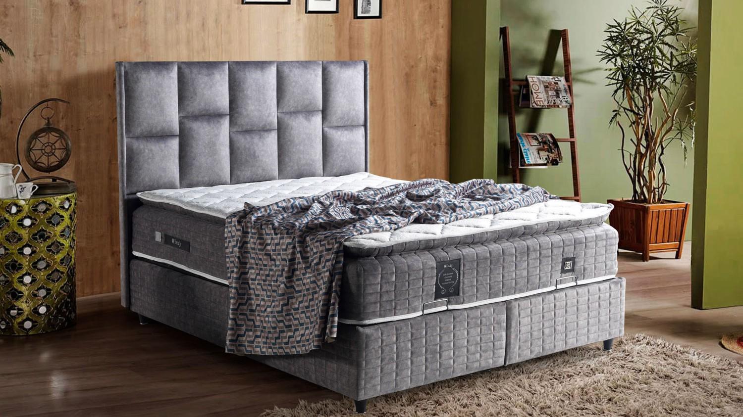 Bett Design Betten Luxus Beige Polster Schlafzimmer Möbel Silber 160x200