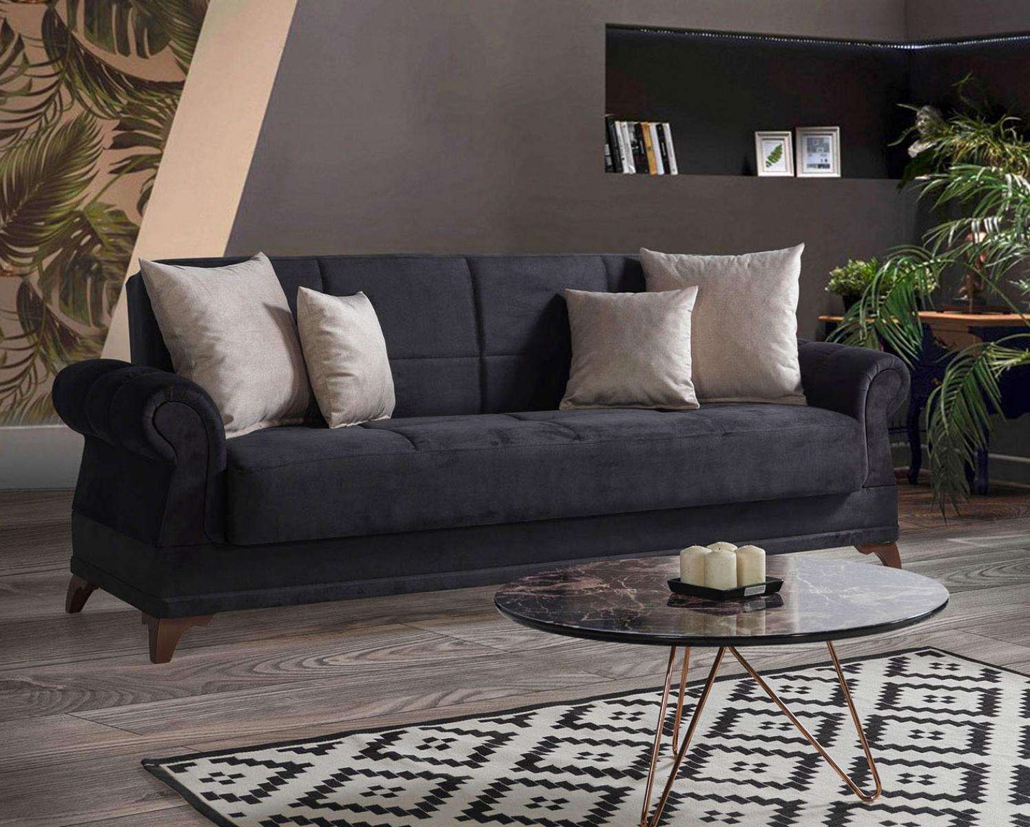Luxus Sofa 3 Sitzer Textil Sofa Schwarz Design Möbel 3er Polster Neu Relax Set