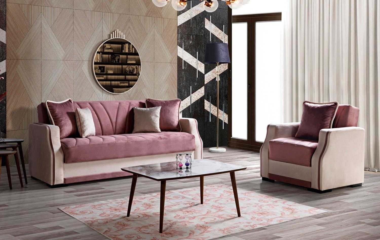Sofagarnitur 3+1 Sitzer Textil Holz Modern Sessel Komplett Set Neu