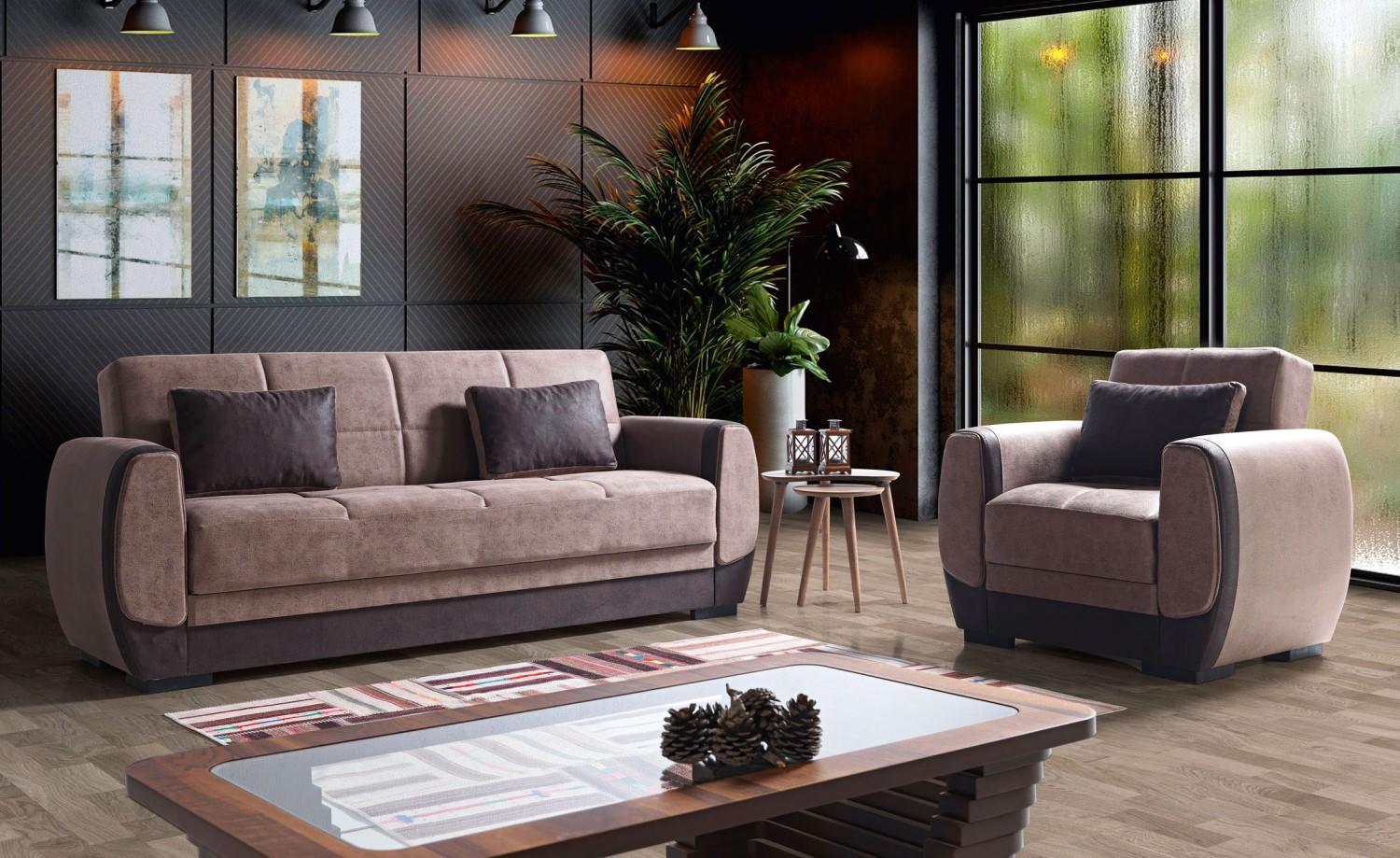 Sofagarnitur 3+1 Sitzer Textil Holz Sofa 3 Sitzer Modern Sessel Komplett Set