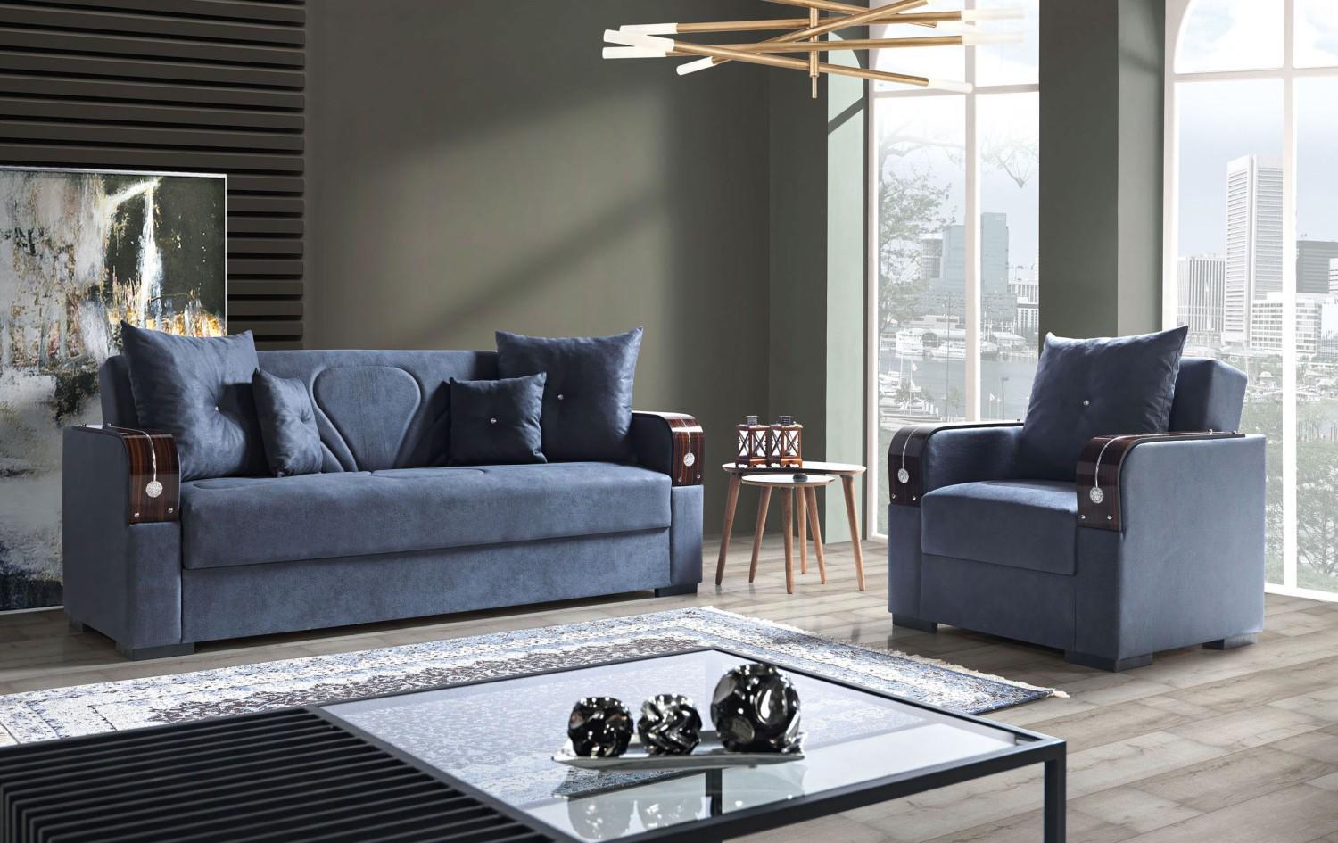 Sofagarnitur 3+1 Sitzer Textil Holz Sofa 3 Sitzer Modern Sessel