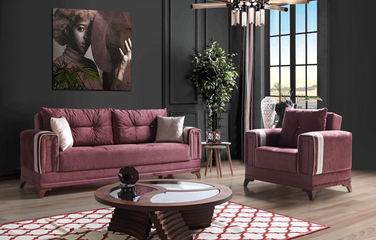 Sofagarnitur 3+1 Sitzer Komplett Set Neu Textil Holz Sofa 3 Sitzer Sessel