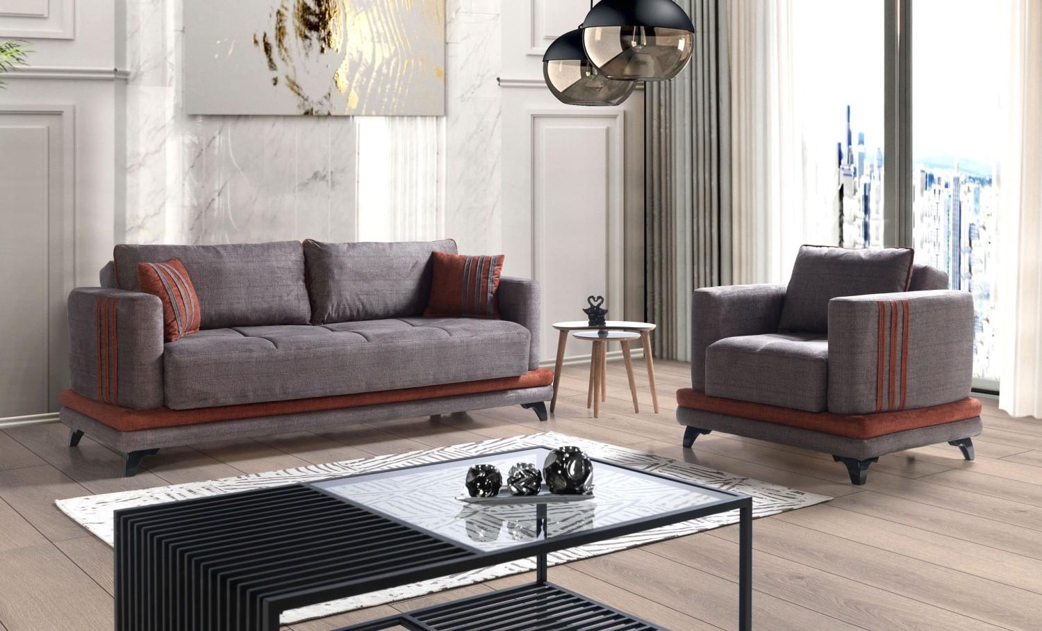 Sofagarnitur 3+1 Sitzer Komplett Set Neu Textil Holz Sofa Sessel