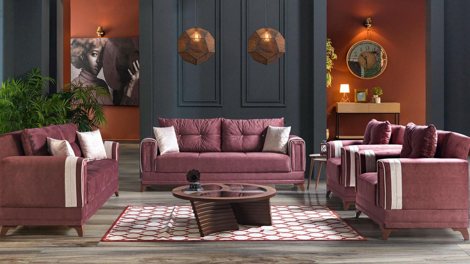 Designer Sofagarnitur 3+2+1+1 Sitzer Couch Polster Sitzgarnitur Set Rosa Relax