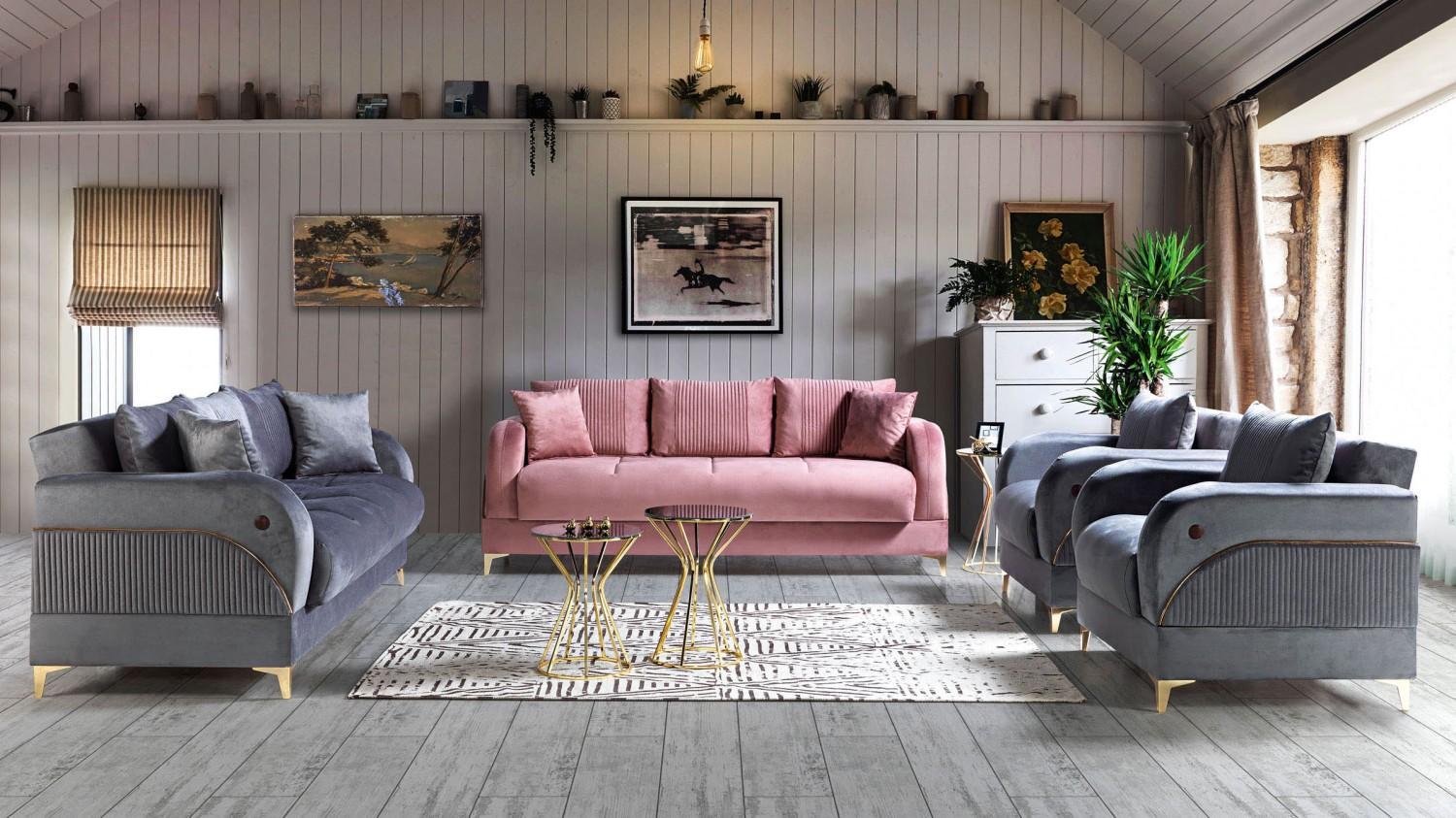Sofagarnitur 4 Stück Textil Modern Komplett Sessel Sofa 3 Sitzer Luxus