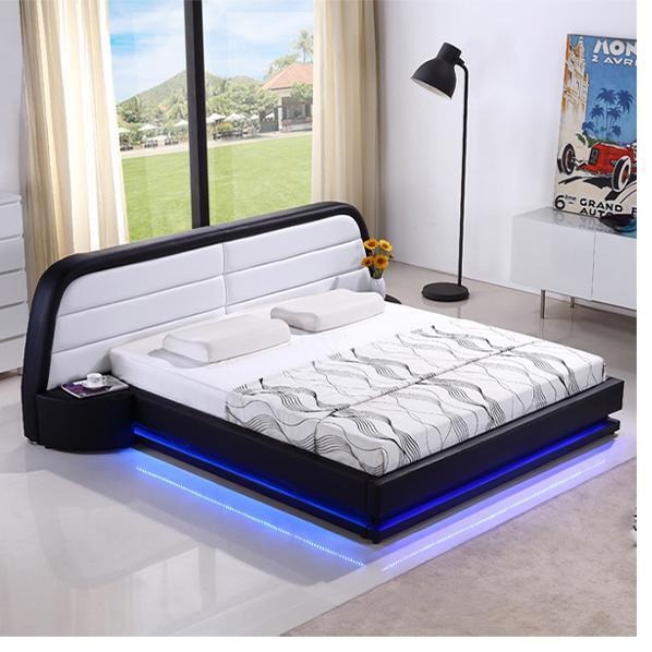 Modern Holzbett Bettrahmen Bettgestelle mit Lattenrost Doppelbett LED 269cm