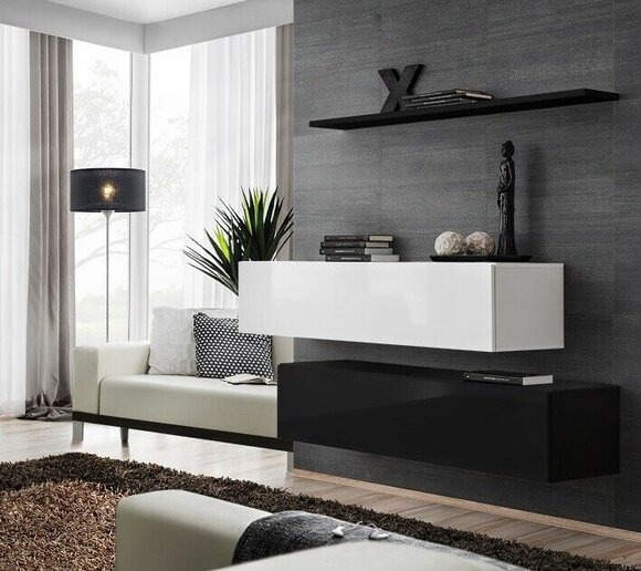 Wohn Zimmer Schwarz Wohnwand Designer Schränke Set Wandregal Modern Neu Möbel