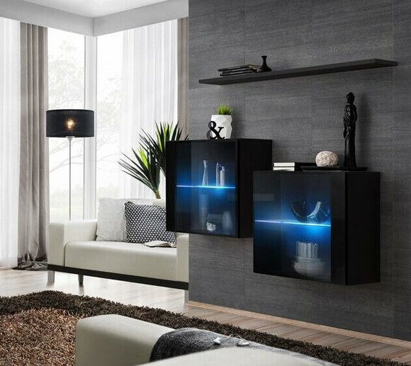 Komplett Set 3tlg Designer Wohnwand 2x Wandschrank Modern Wand Regal Neu