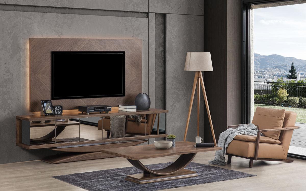 Wohnwänd Holz Modern Stil Regal Wohnzimmer Möbel Schrank RTV mit TV Rahmen