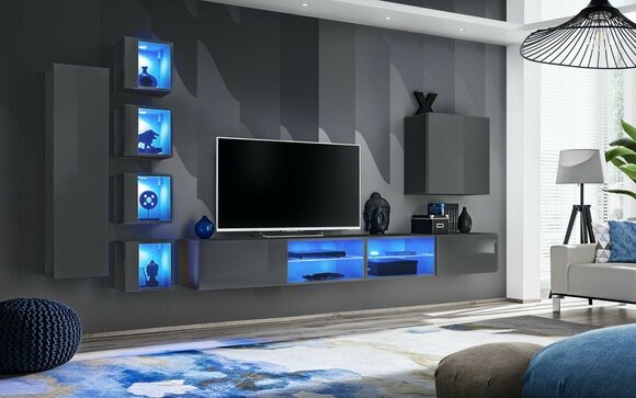 Wohnwand Luxus 3x Wandschrank Möbel Einrichtung Wohnzimmermöbel Schwarz Regale